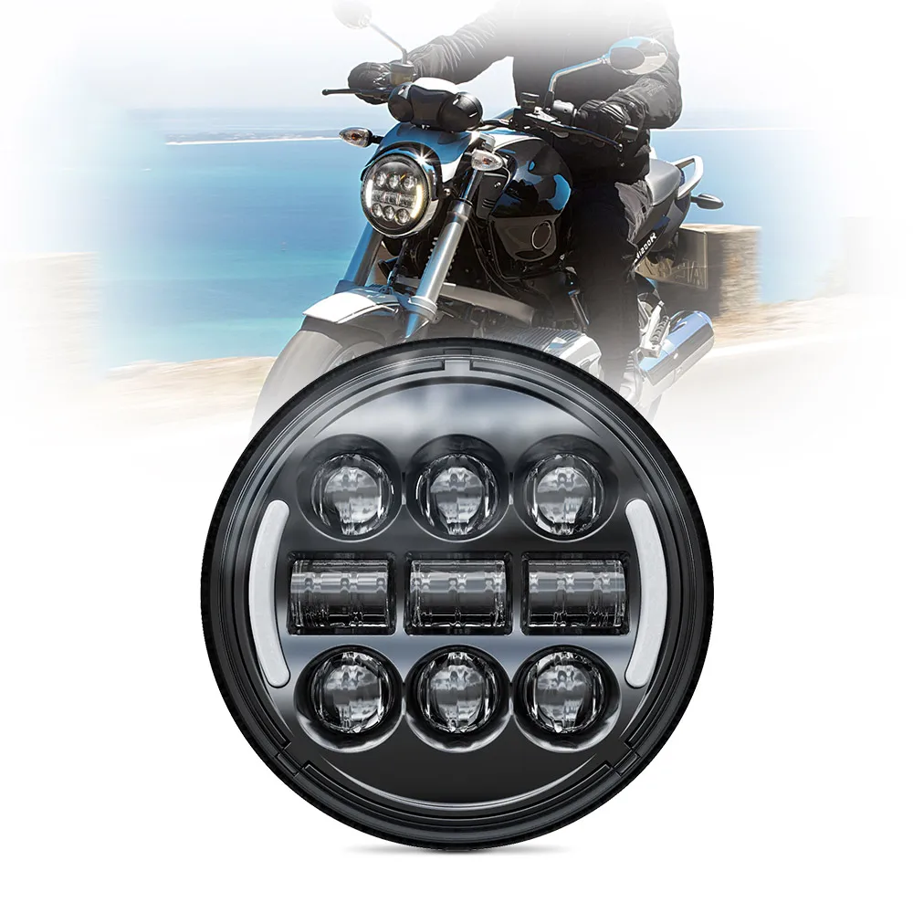 Round Led Headlight for Bajaj Chetak Scooter Spare Parts Black Chrome All in One Led Bike Light for Bajaj Chetak Accessories