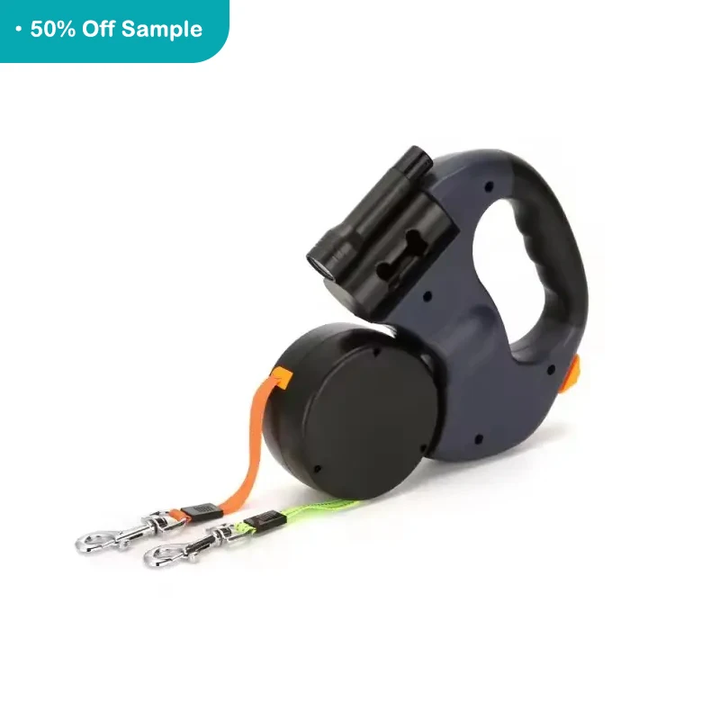 Double Pet Traction Rope Twol Dog Rope Leash with Light Retractable Belt Portable Rotation Pet Rope Supply for 2 Dogs Walking