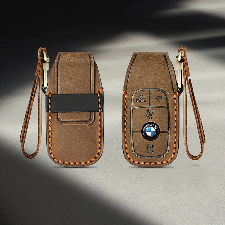 factory luxury cowhide leather smart car key cover for bmw