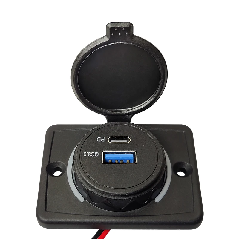 12V 24V Dual QC3.0 USB Port Type C PD Car Charger Socket Flat 12V Usb-A Usb-C Connector For Truck Trolley Bus Rv Marine