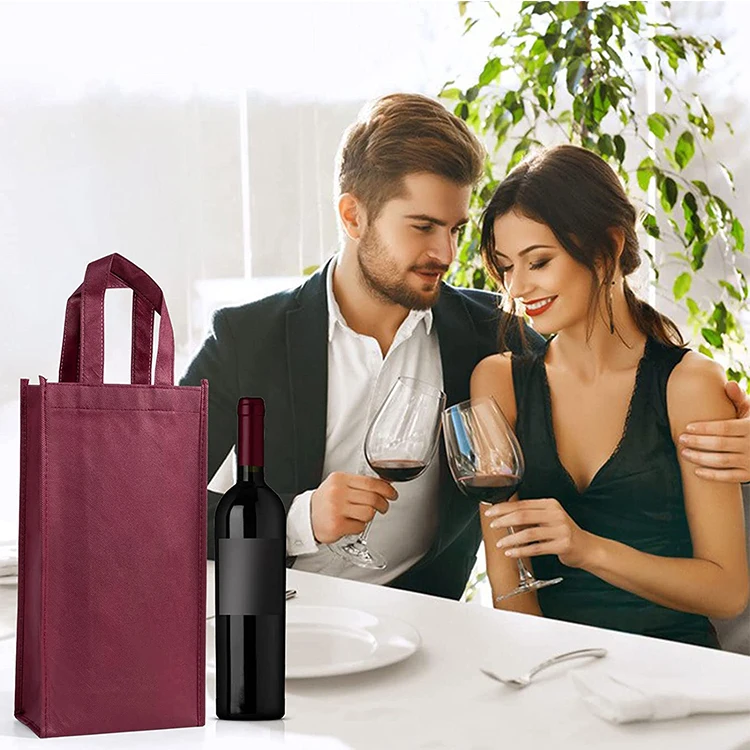 Custom logo red wine non woven wine bags with 2 bottle non woven wine bottle tote bag