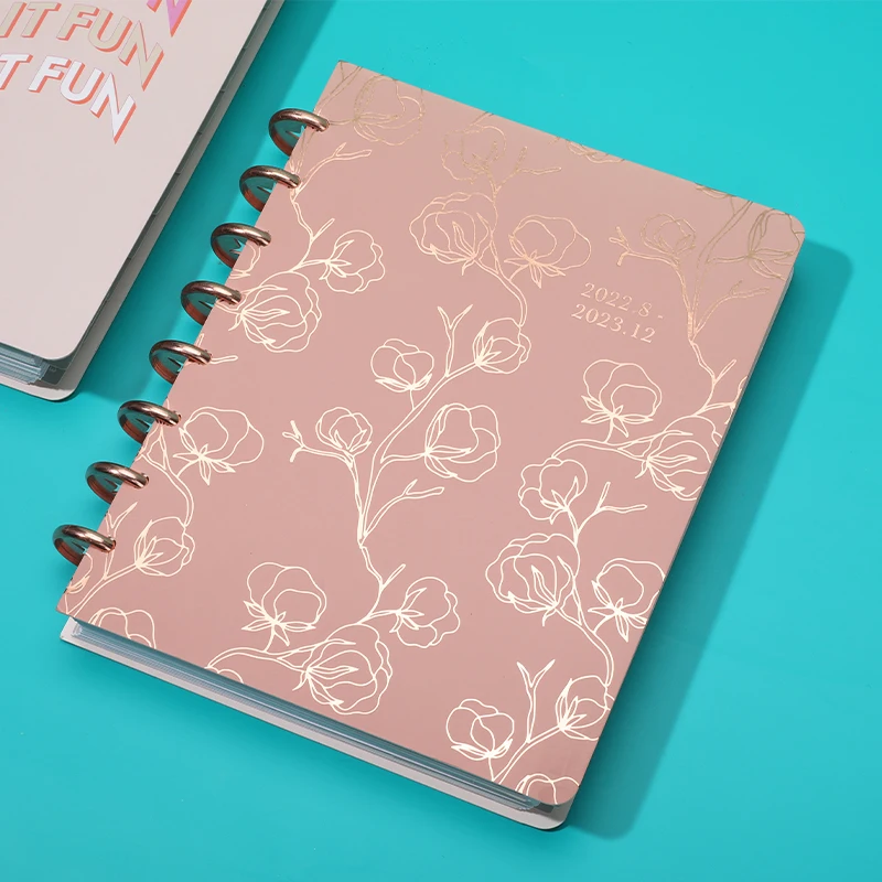 Custom Cover Inner Page Goals Journal Notebook Metal Rose Gold Disc Bound Planner