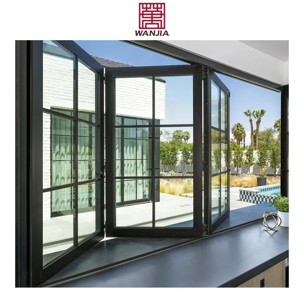 WANJIA Commercial Kitchen Design Folding Glass Windows Aluminum Bi Fold Window