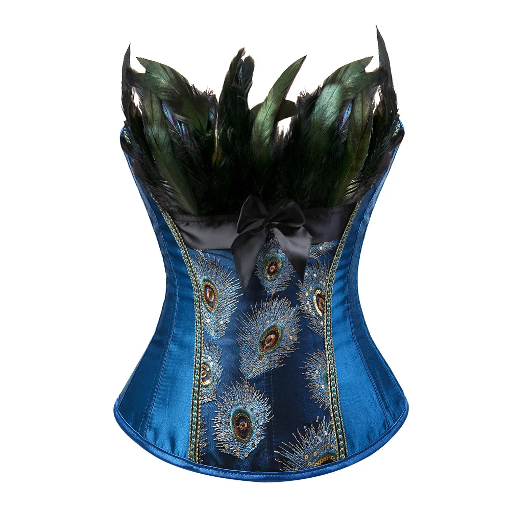 King Mcgreen star Embroidery Overbust Corset Dress Plus Size Gothic Peacock Feathers Bustier Tops Vintage Women Sexy Costume
