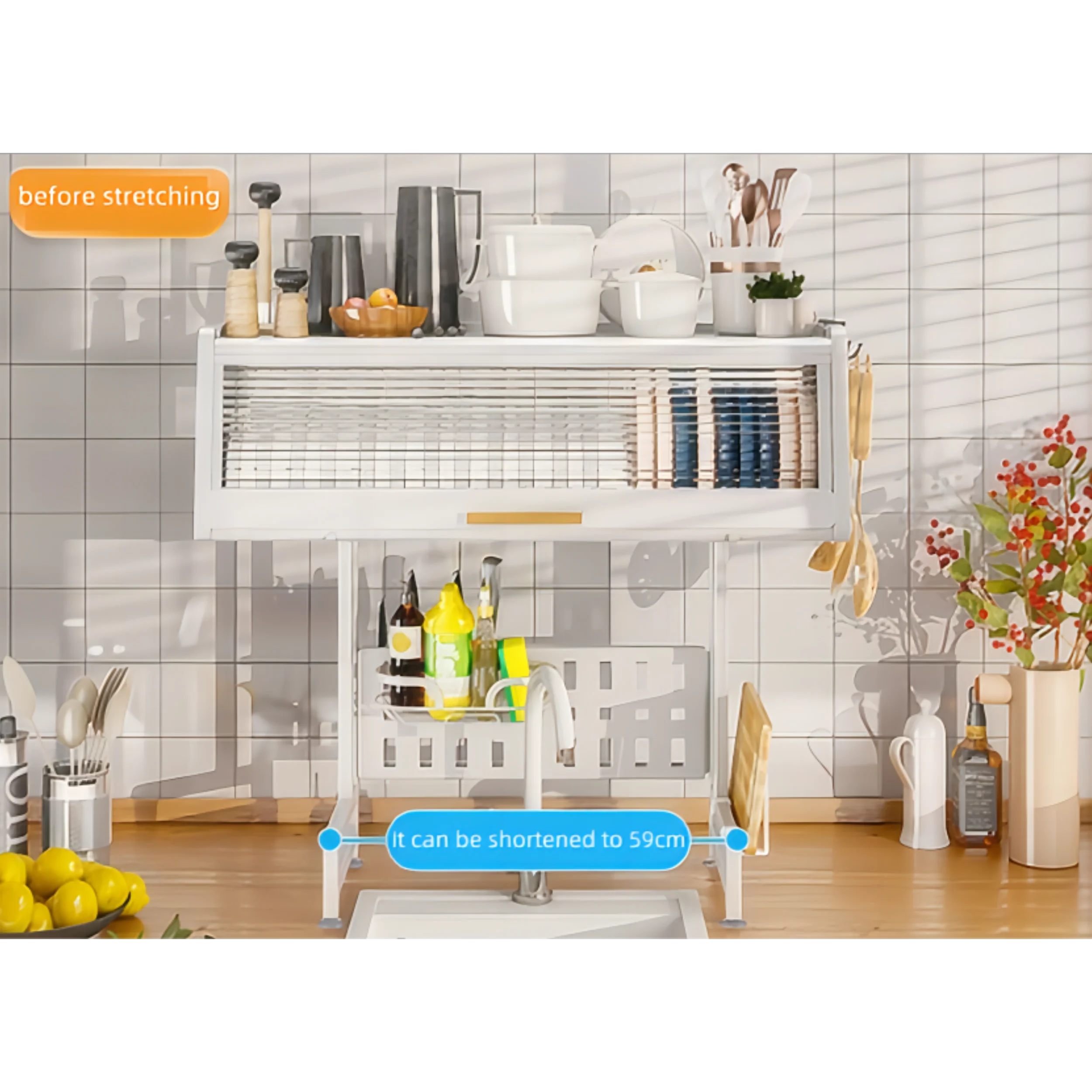 Modern Multifunctional Metal Kitchen Plate Storage Shelf with Cover