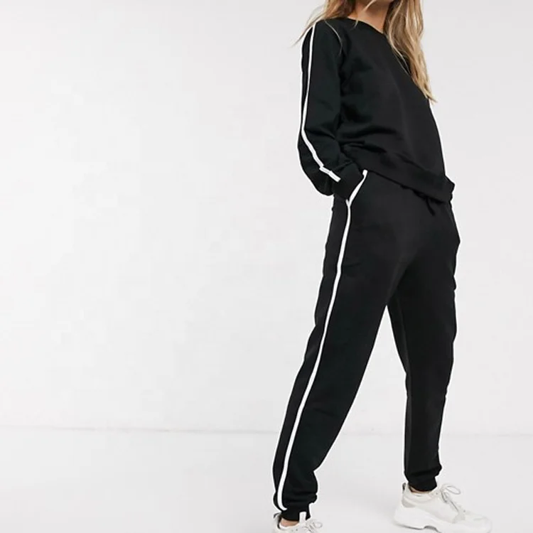 QIAN HUI New design plain fitness tracksuit Women Clothing Jogging Sports Tracksuit two Set 2 piece with contrast binding