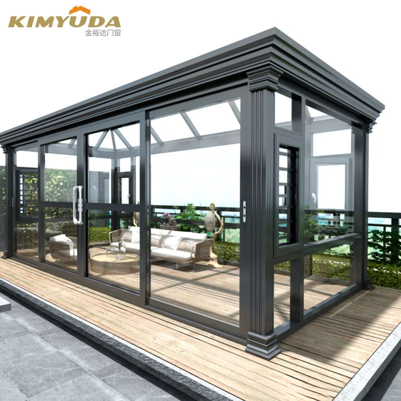 JYD prefabricated aluminum thermal break insulation orangery glass greenhouse garden sunrooms glass houses