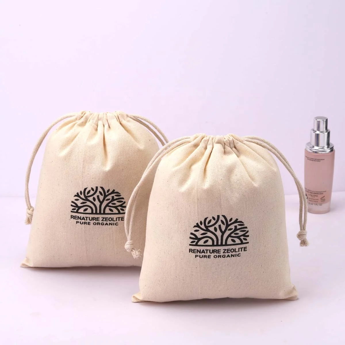 Custom Logo Printed Organic Cotton Gift Hangover Kit Dust Packing Drawstring Bag Natural Soild Msulin Storage Shoe Poouch