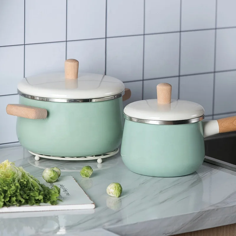 Эмалированный чугунный лиддинг kookware кухонный горшок набор 3.3L Кастрюля эмалированная посуда с деревянной ручкой уши 1 8