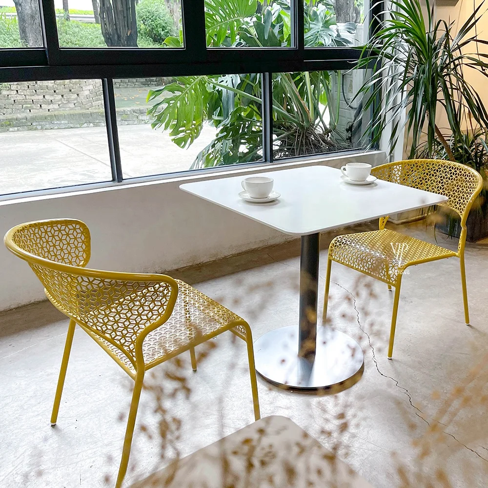 Modern 3PC outdoor commercial waterproof furniture patio metal dinning set garden coffee shop restaurant table and chairs