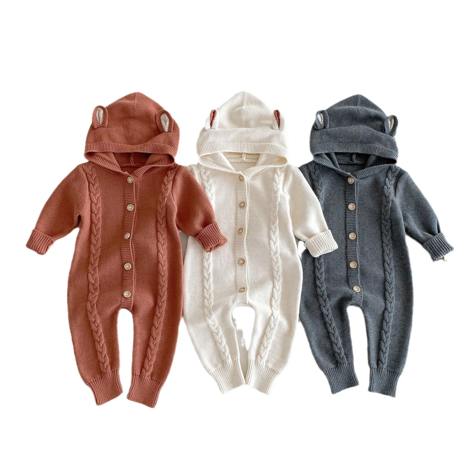Baby clothing autumn new cotton knit sweater crawl suit cute hooded jumpsuits Ha clothes newborn baby clothes