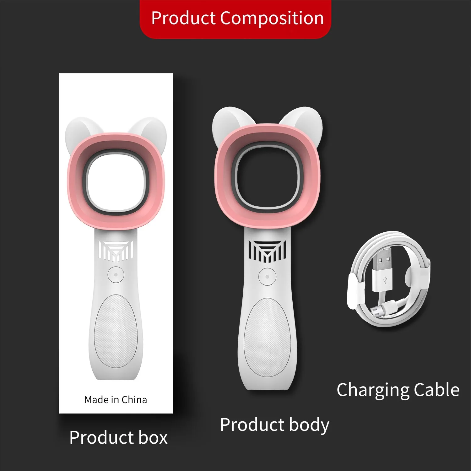 New Desgin Cat Ear Portable Mini Safety Handheld Bladeless Fan USB Electric Rechargeable 3 Levels Bladeless Fan
