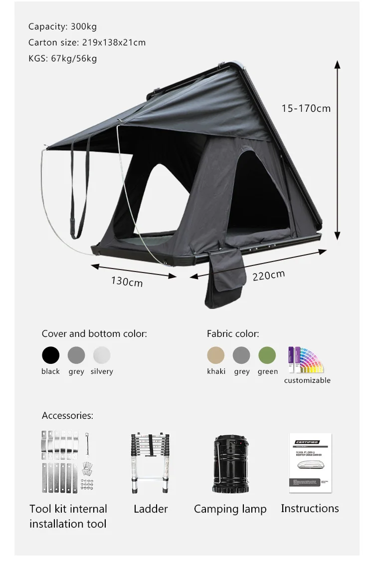 3-4 Person Aluminium Roof Top Triangle Camping SUV Car Insulated Cover Lightweight With Clamshell Hard Shell Rooftop tents
