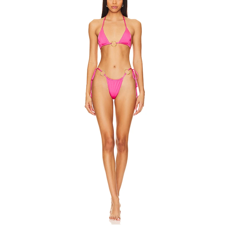 Hot sale sexy strappy tie printed split bikini Breathable high waist beach vacation ring tube top two piece bikini