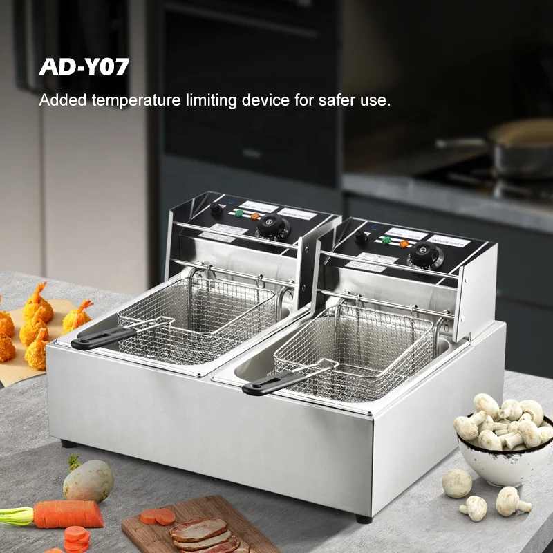 Andong 6l+6l Table Top Stainless Steel French Fries Machine 2 Tank 2 Basket Commercial Potato Chip Fryer Electrical Deep Fryer