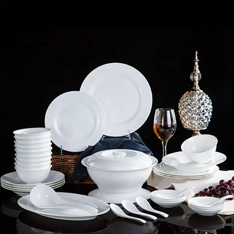 Dubai Restaurant Wares Holiday Dishes Jingdezhen 52 56 58 pcs Porcelain Ceramic Plate White Bone China Tableware