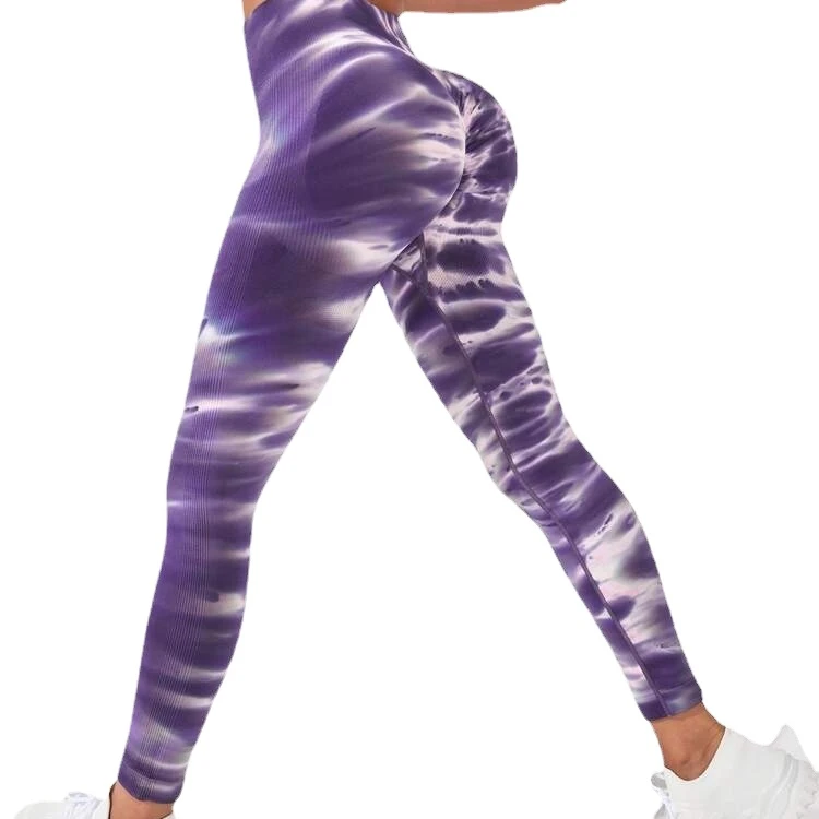 Tie dye seamless yoga pants Quick dry tight belly compression fitness pants High waist lift peach butt running training pants