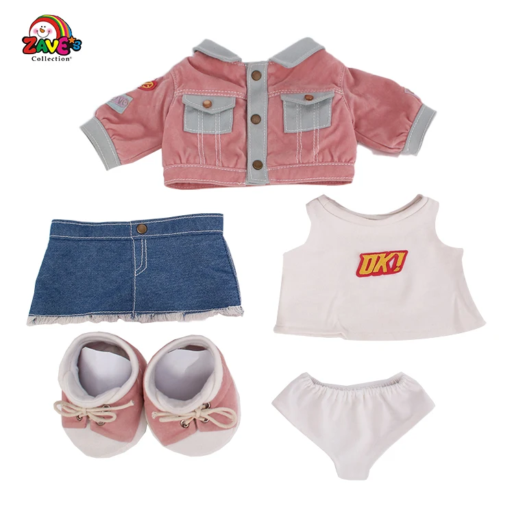 Zaves 15.5 Inch Standing Panda Plush Doll Pink Denim Dress Play Exhibit Black White Fabric Skin Friendly Novelty Gift