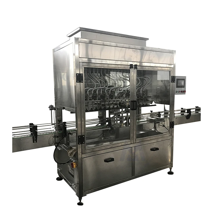 12 nozzle automatic linear liquid bottle gravity overflow filling machine