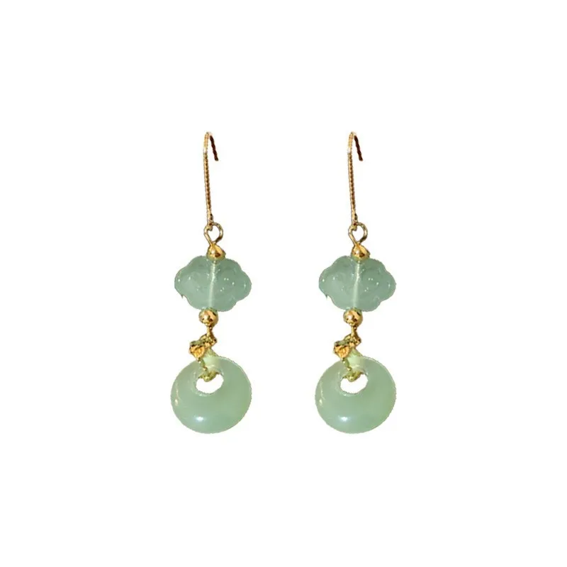 New Chinese Style Jade Long Fringe Earrings Temperament Guochao Ear Hook Eardrops Water-Drop Antique Traditional Han Clothing Ac
