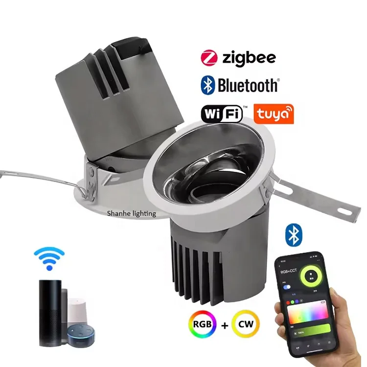 Смарт-светильник Tuya беспроводной потолочный прожектор Zigbee RGBCW Светодиодный точечный светильник встраиваемый Регулируемый Диммируемый Светильник