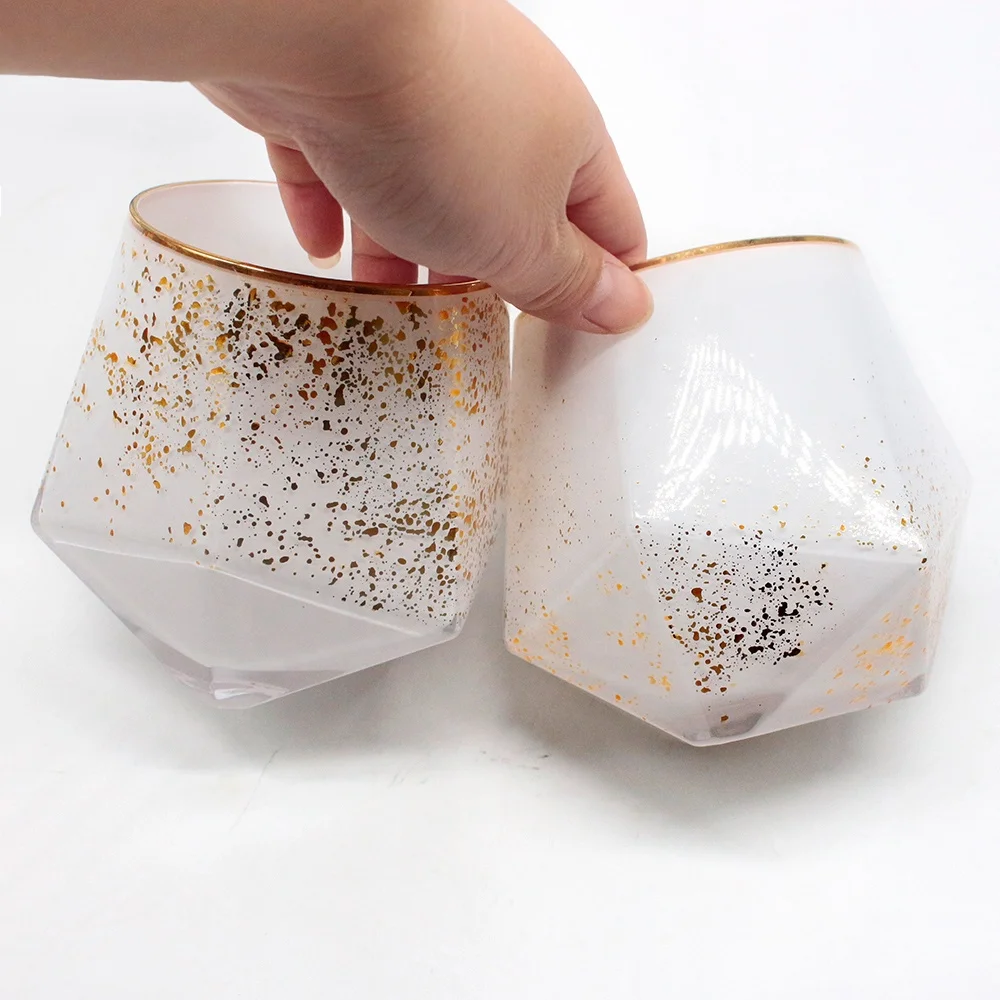 FEGNJUN hexagonal speckle design unique new style gold white electroplated gold candles jars for candles with gold rim