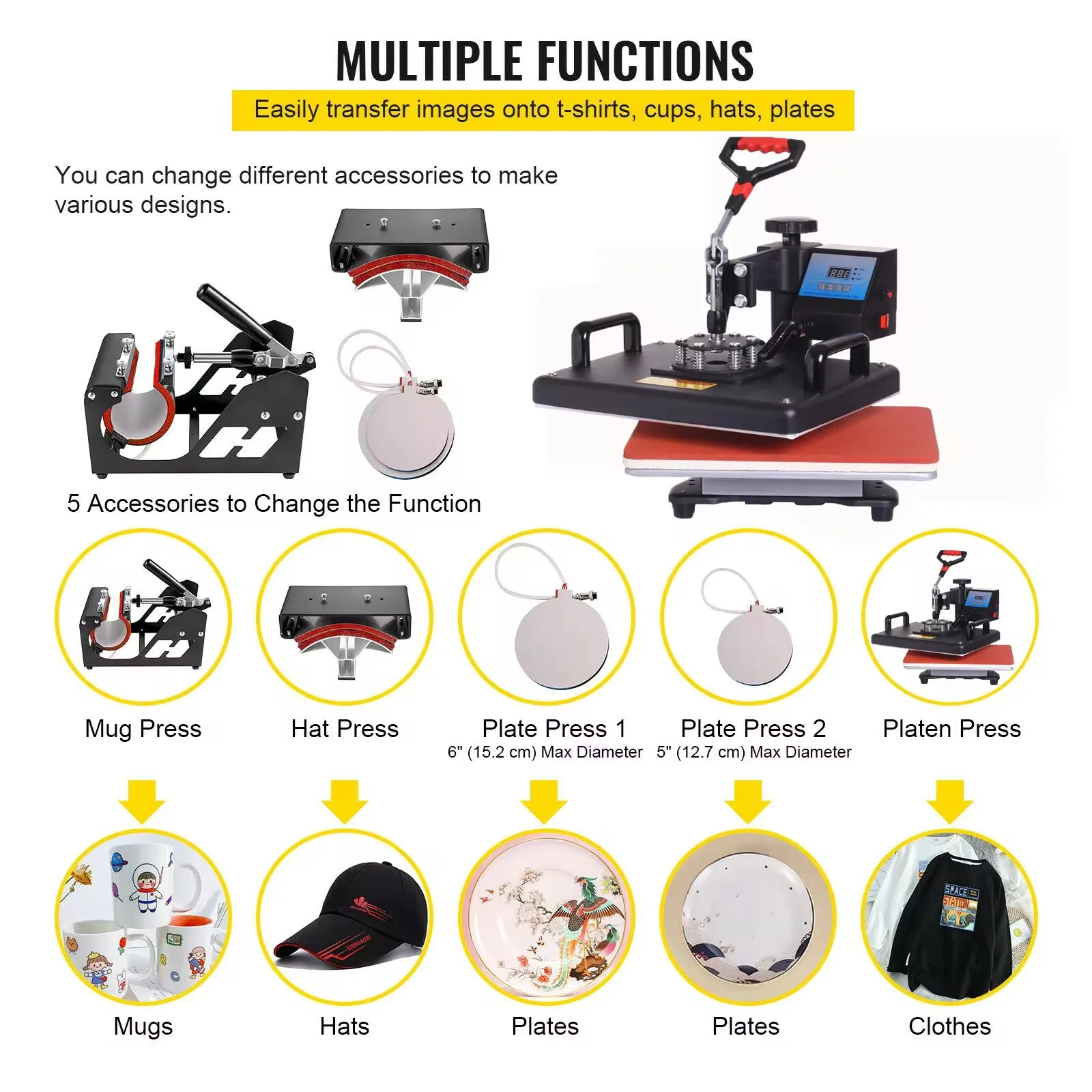 RubySub 15 in 1 Combo Heat Sublimation Transfer Machine 12x15 Heat Press Machines for t -shirt with Slide Out