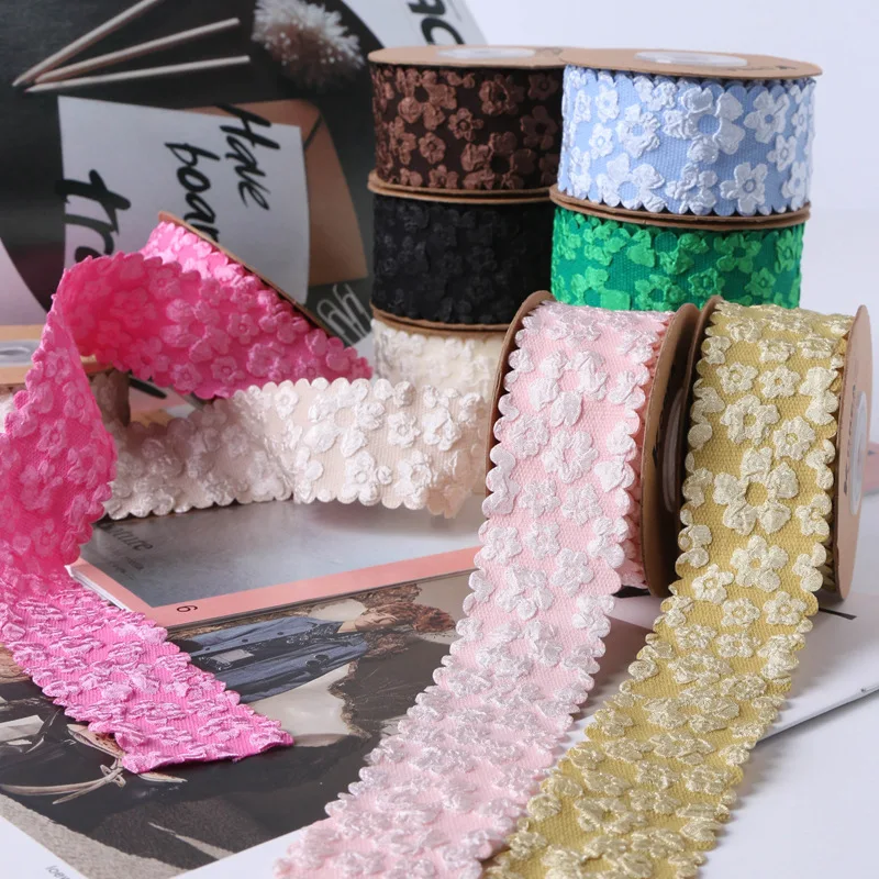 HSDRIBBON 1.5 Inch 3.8CM Three-dimensional plum blossom with curved bud edge Ribbon 50Yards/Roll