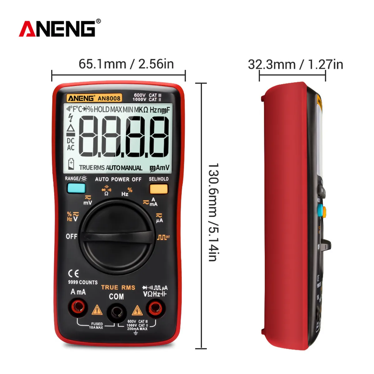 Цифровой мультиметр ANENG AN8008 Pro, 9999 отсчетов, True-RMS, квадратная волна, подсветка, амперметр напряжения постоянного и переменного тока, Ток Ом, автоматический/ручной