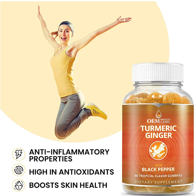 OEM Vegan Turmeric Ginger Gummies and Capsules Antioxidants for Beauty Effective Vegan Curcumin Source