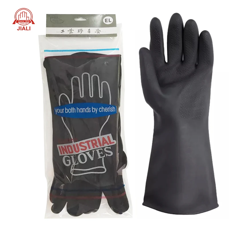 80g chemical resistance waterproof protective heavy duty work rubber black latex industrial gloves