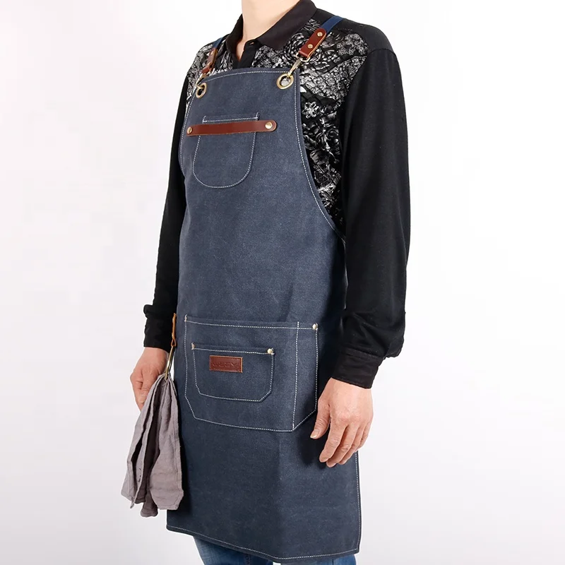 CHANGRONG Custom waterproof canvas bar work apron with  leather straps