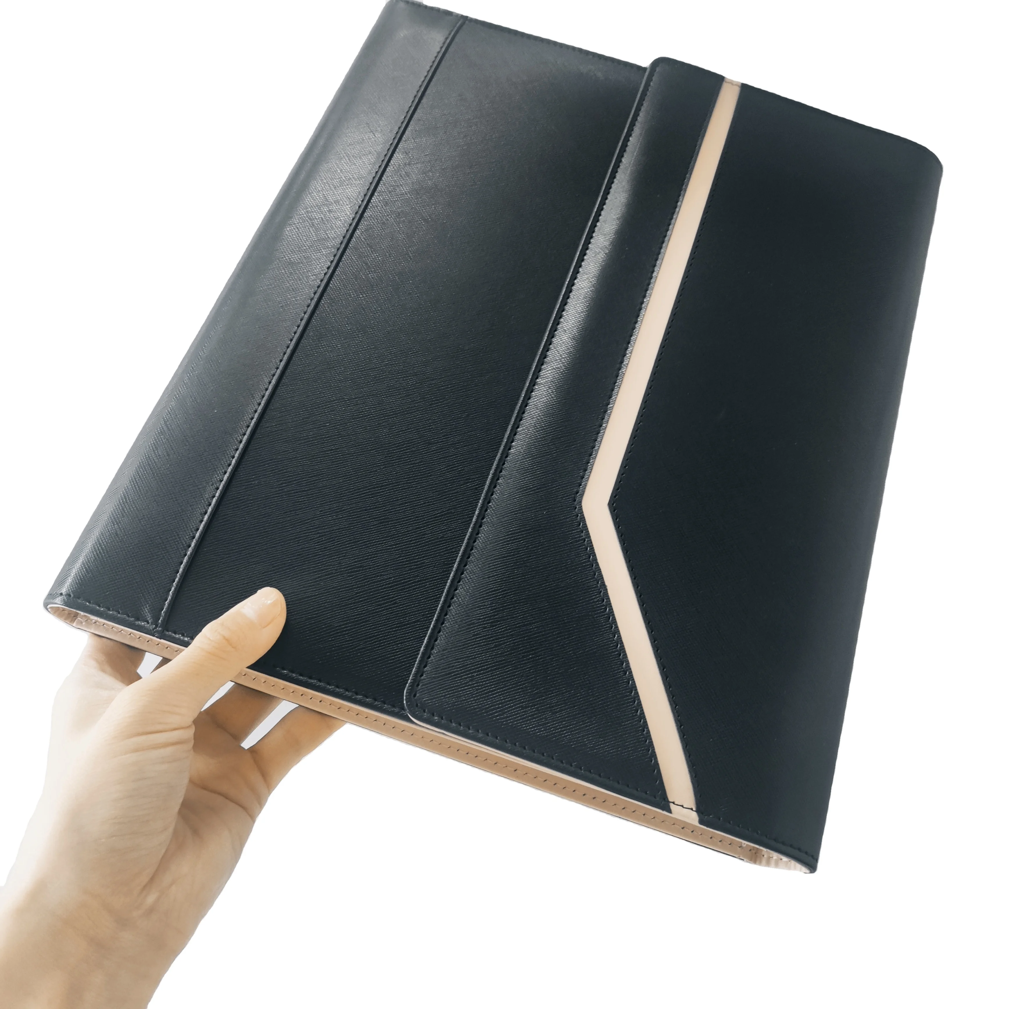Timely Delivery Faux Leather custom name text and colours black colour padfolio folder leather a4 portfolio folder