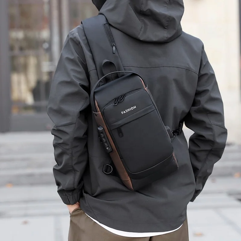 New Design Outdoor Sports Shoulder Messenger Bag Fashion Waterproof Chest bag USB men Cross body Sling Bag Men