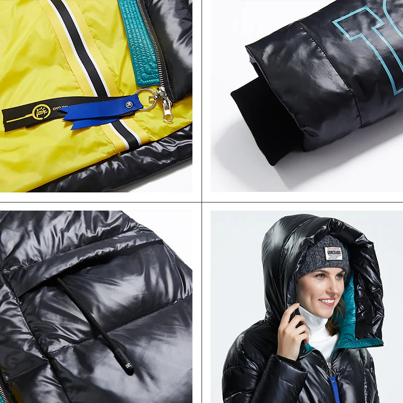 women winter long coat with a fur collar waterproof  down jacket red top color with a hood zipper long coat AR-3003