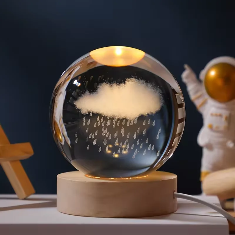 Honor of crystal Solar System Moon Nebula k5K9 crystal ball luminous Crystal 3d Ball Night Lamp with Wooden Led Night Light Base