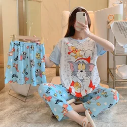 RTS Summer High Quality Women Print Home Clothes Sleep Wear Ladies Short Sleeve Pajamas For Women Set