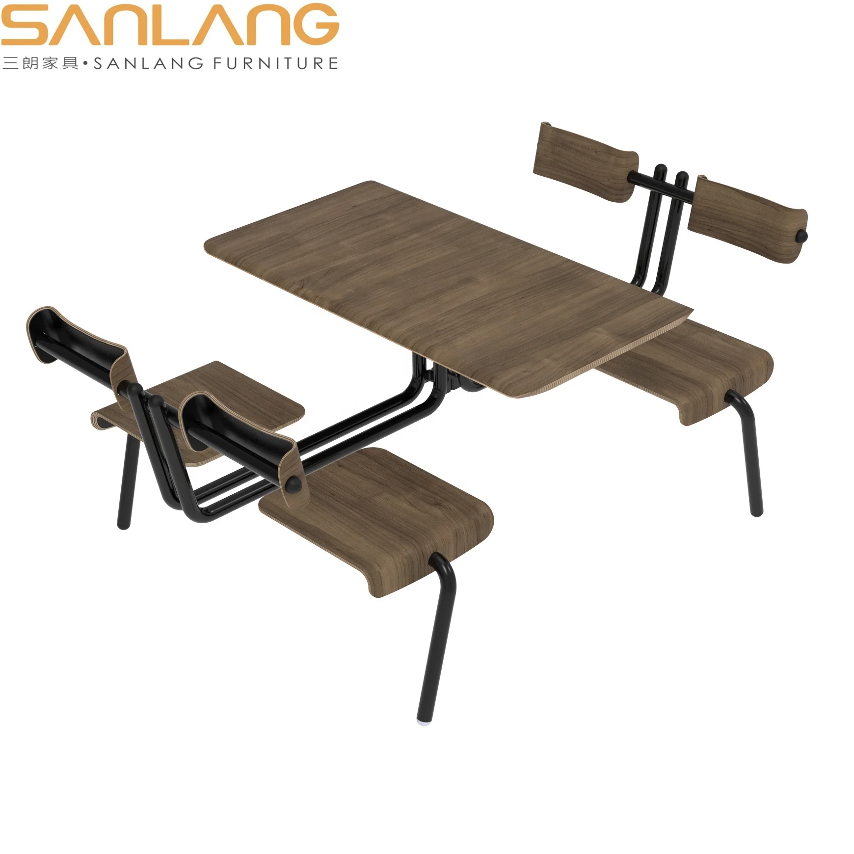 company school canteen project solution Industrial Iron Base dining ot set solid wood K/D packing restaurant chic coffee table