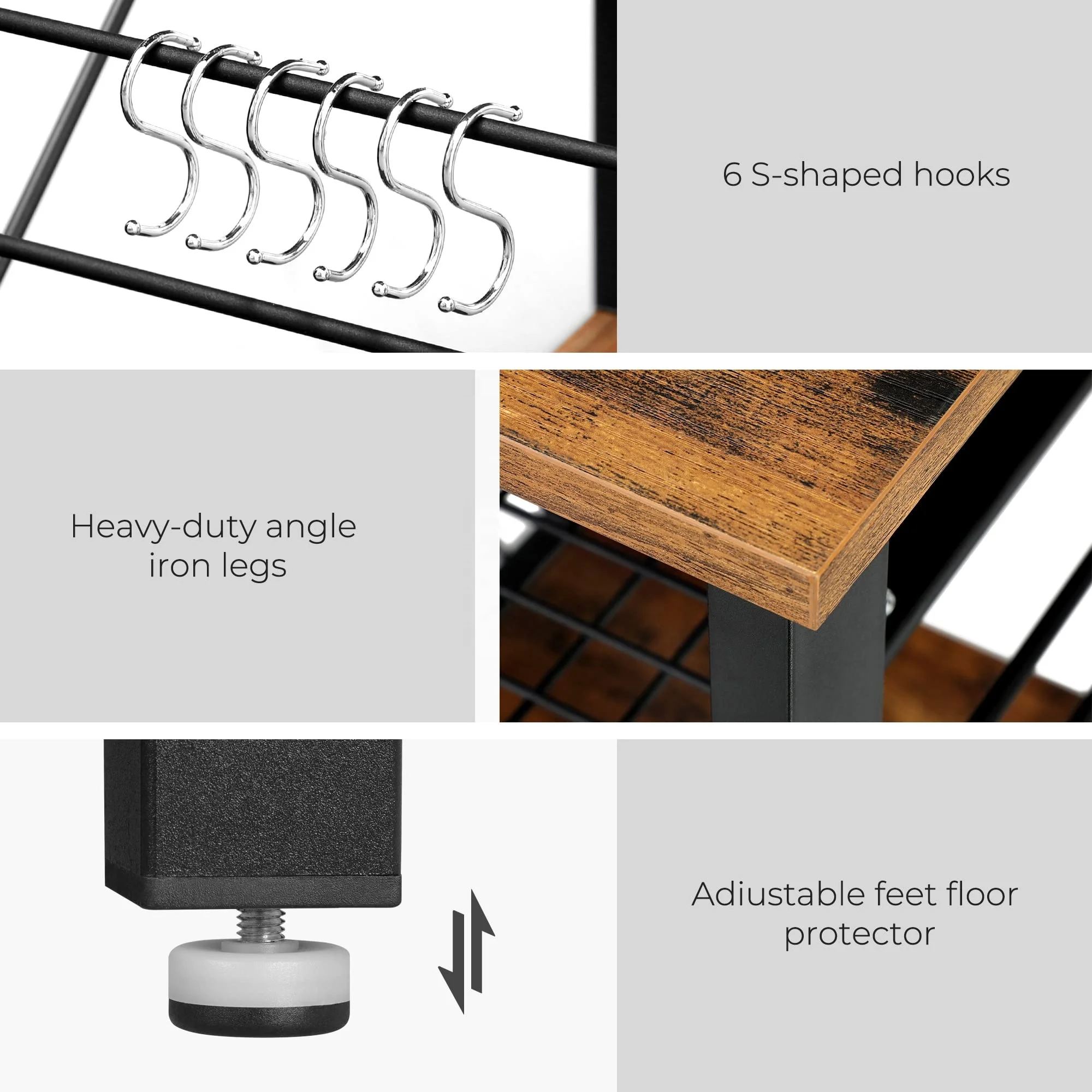 Multi Layer Metal Frame Stackable Kitchen Microwave Oven Organizer Bakers Rack Storage Shelf With Basket And Hooks