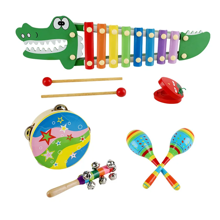 Sound Toys Five in One Xylophone Musical Instruments Educational Eco Friendly Wooden Kids Play Musical Set Wood Muscial Toys