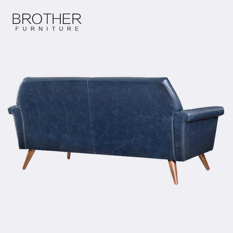 china modern living room nordic Navy Blue 2 seater sofas genuine leather sofa wholesale