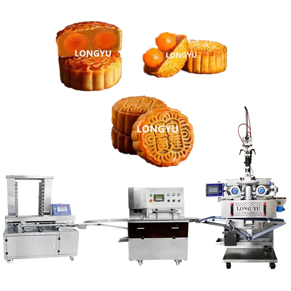 LONGYU New Moon Cake Production Line Fully Automatic Egg Yolk Maamoul Mooncake Encrusting Machine