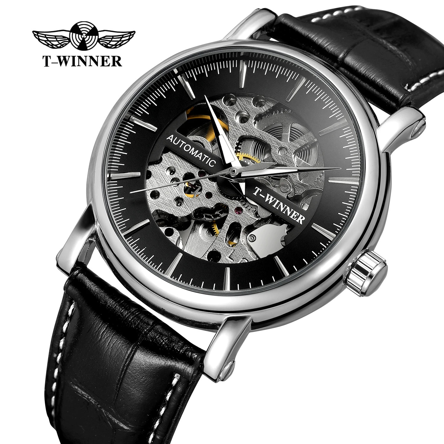 China factory t-winner fashion men watches automatic skeleton custom logo hot sale wrist watch