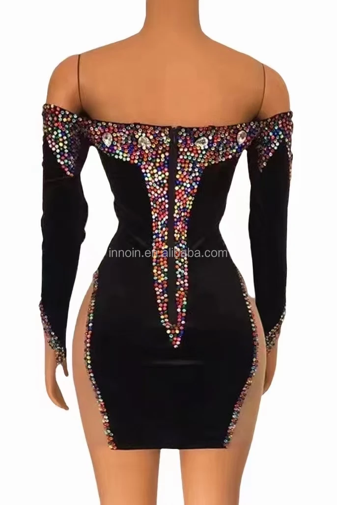 INNOIN New Women Nightclub Party Stage Wear Bling Costumes Sexy Cape Full Of Gold Sparkling Crystals Clothing
