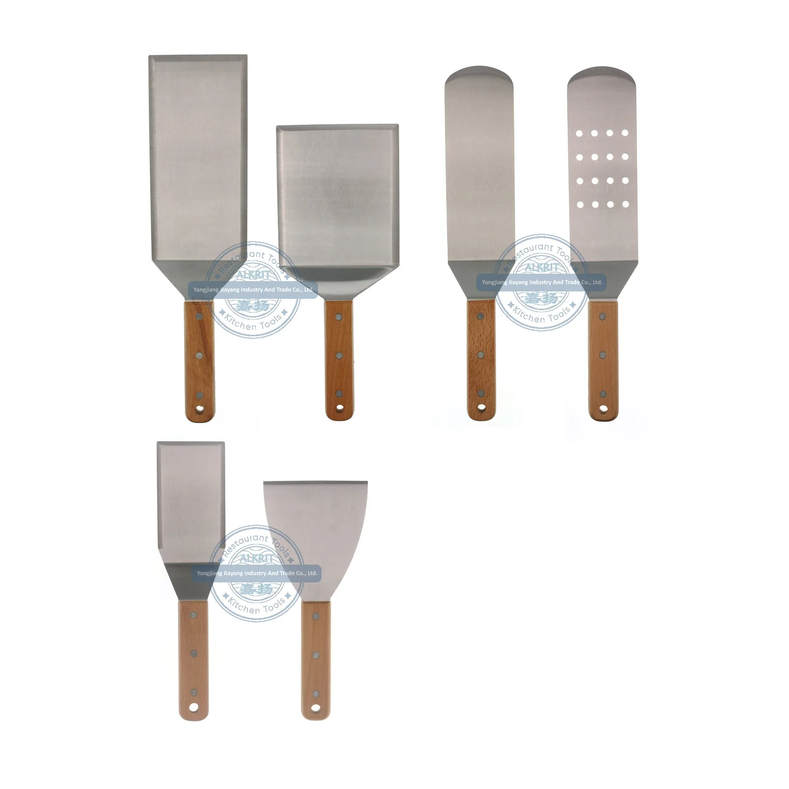 (ALCT-WO002 series) stainless steel Frying spatula pizza pancake shovel Griddle Scraper teppanyaki tool wooden handle