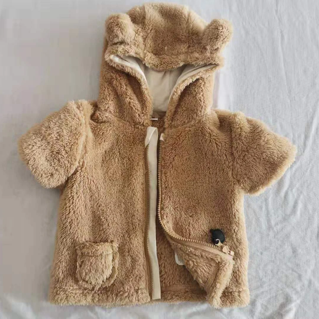 
Factory direct selling boys Autumn and winter coral velvet hooded zipper shirt coat 