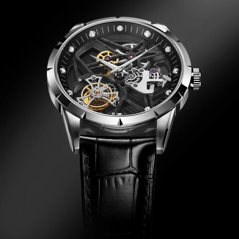 JINLERY factory direct sale hollow tourbillon customizable LOGO waterproof tourbillon mechanical watch for men