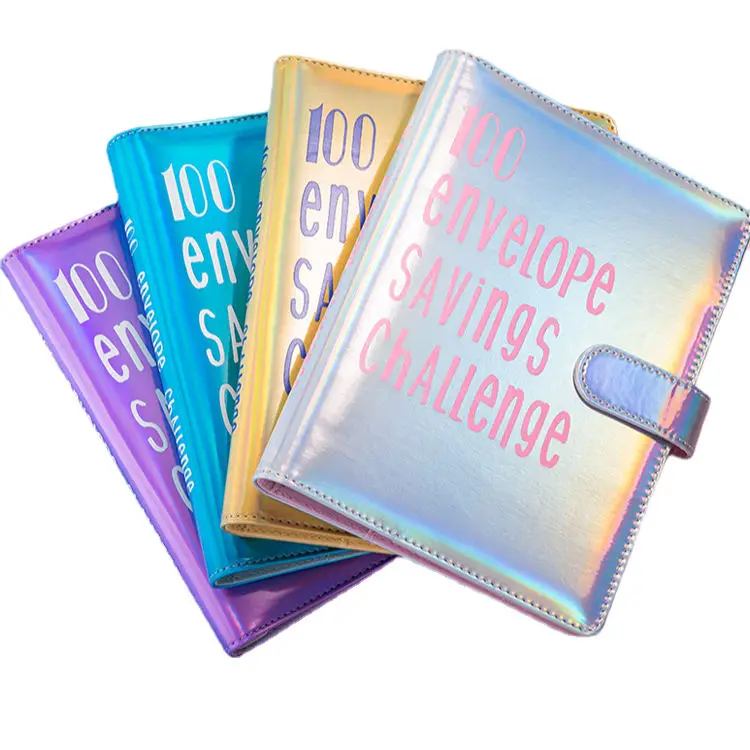 Colorful cash savings challenge envelope loose-leaf books with stickers and transparent bags for budget planner