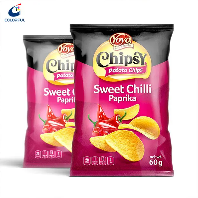 Custom Printed Frozen Plantain Potato Chips Aluminum Foil Packaging Plastic Film Roll Pillow Fin Lap Seal Bags For Snack