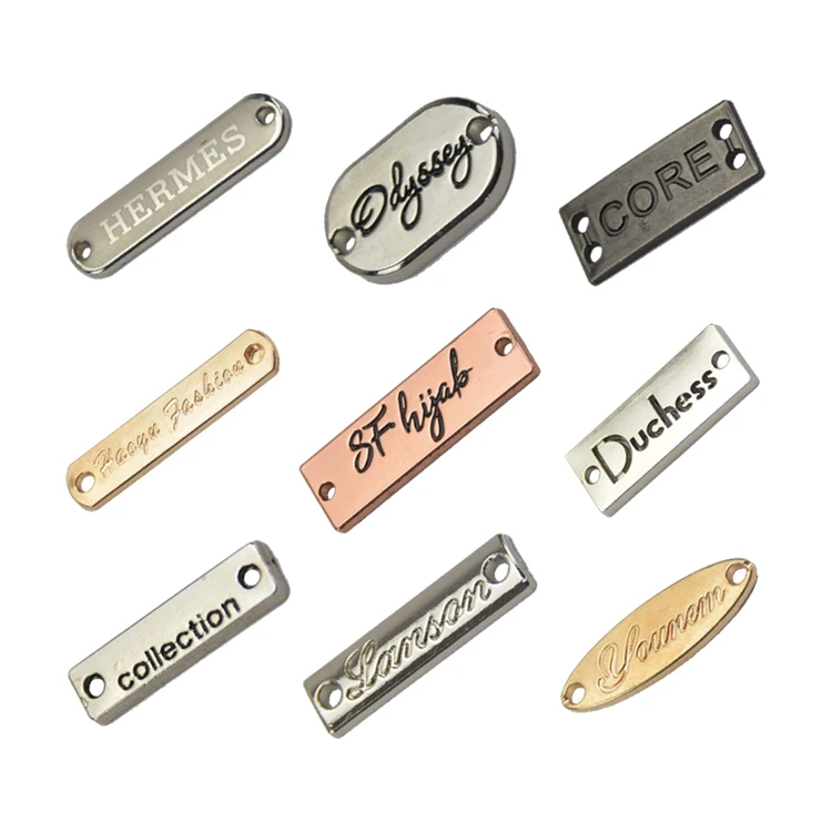 Garment Accessories Brand Logo Bag Gold Embossed Metal Label Tag Metal Tag Plate Custom Logo For Garment Clothes Bag